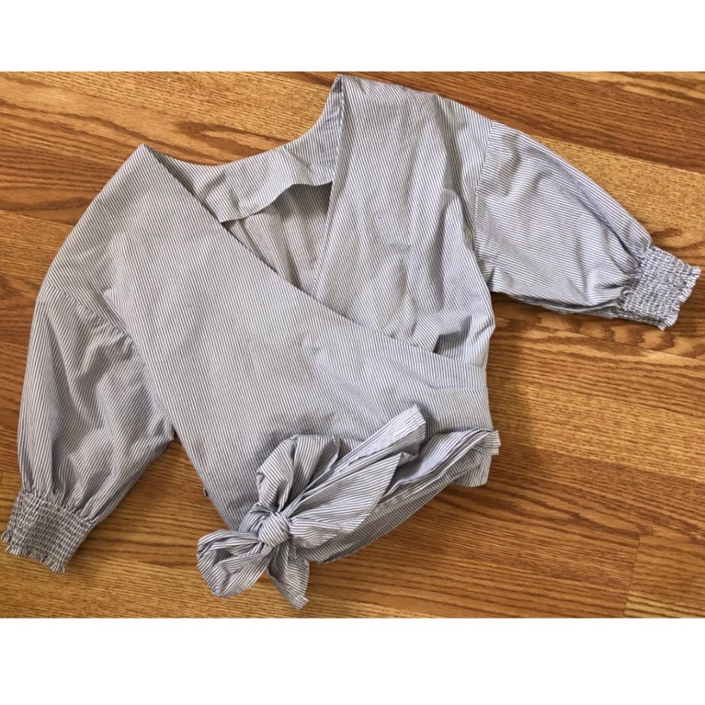 Aritzia Babaton Pinstripe Wrap Blouse